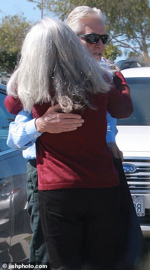 The Oscar-winning actor, 79, reunited with old friends and was seen greeting a woman with a hug.
