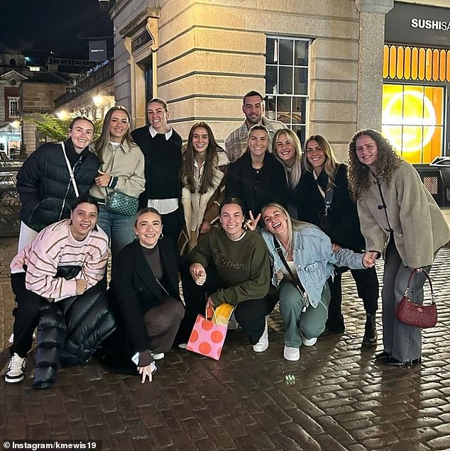 Kerr and Mewis (below left) enjoy a night out for Matilda Mackenzie Arnold's 30th birthday with friends and family. Kerr commented on the photo just before the news broke.