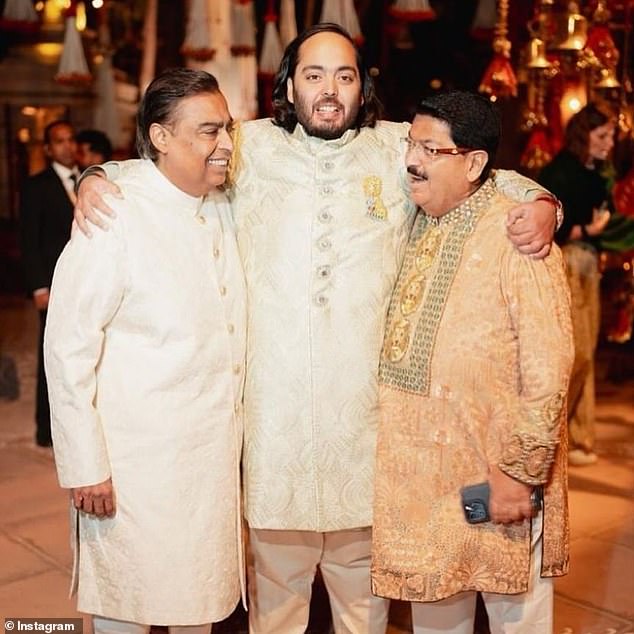 The succession plan has attracted new attention following lavish celebrations ahead of youngest son Anant's $152 million wedding in Jamnagar over the weekend. Anant in the center photo with father Mukesh on the left.