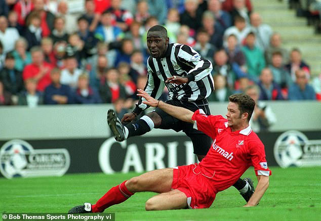 Swindon cannot stop Newcastle striker Andy Cole from scoring against them in the 1993-94 season.