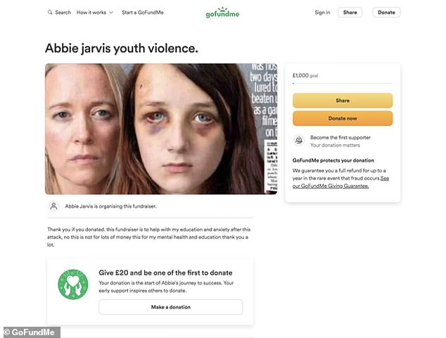 The page, which called for donations of up to £1,000, was set up in the name of his daughter Abbie, now 14, more than a year after her brutal assault.