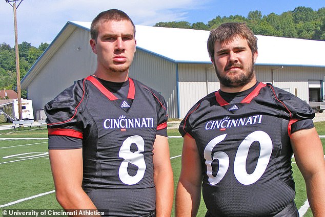 Travis (left) and Jason (right) Kelce are pictured during their college days in Cincinnati.