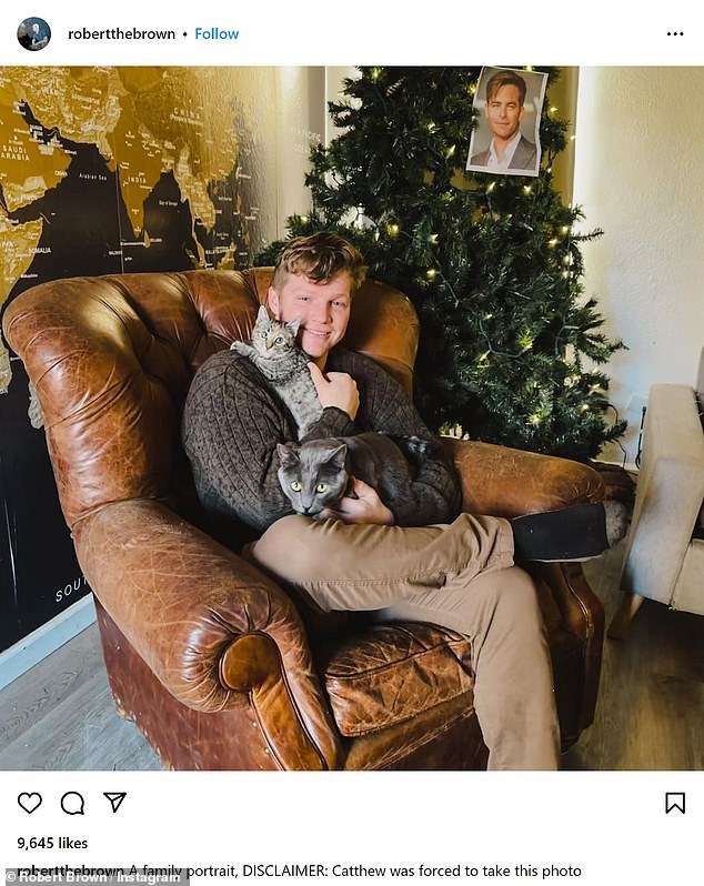 In a post from December 25, 2022, he posed holding his two cats while sitting in a leather chair with a Christmas tree visible in the background.