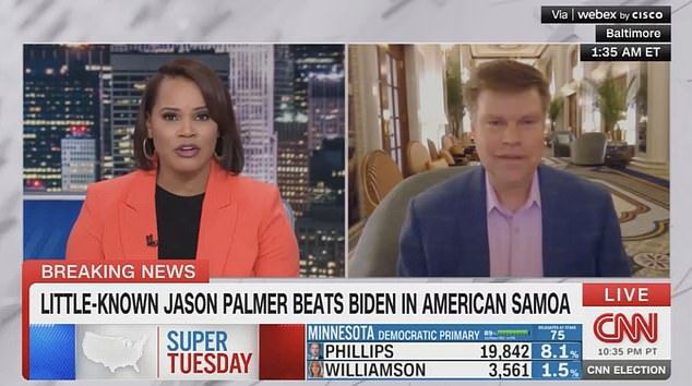 CNN's Laura Coates (left) interviewed little-known Democratic presidential hopeful Jason Palmer (right), who shocked the nation (and sparked many Google searches) by winning the American Samoa caucus during the Super Tuesday races.