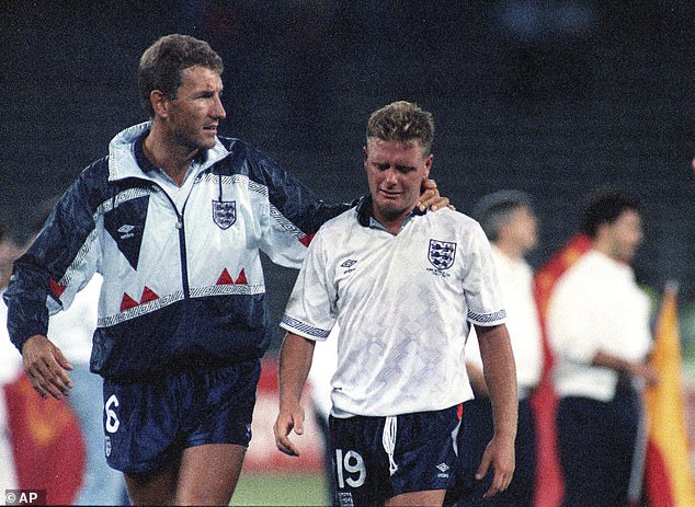 Gascoigne cries after England's World Cup semi-final defeat to West Germany in July 1990.