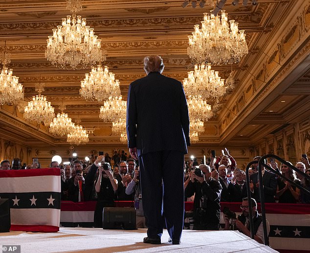 Trump delivered his speech in the golden splendor of Mar-a-Lago's Great Hall