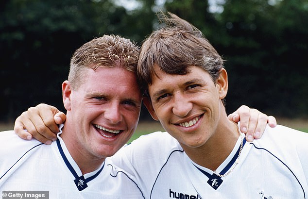 Gascoigne (pictured with Gary Lineker) played for clubs including Tottenham, Newcastle, Lazio and Rangers.