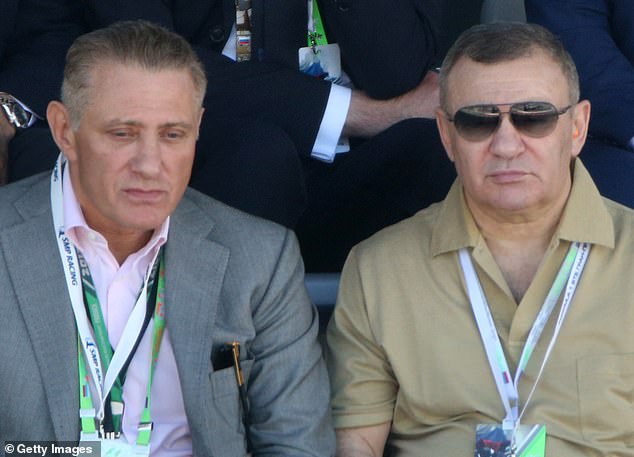 Russian billionaires and businessmen Arkady Rotenberg (R) and Boris Rotenberg (L) seen during the awards ceremony at the 2017 Formula 1 Russian Grand Prix in Sochi, Russia