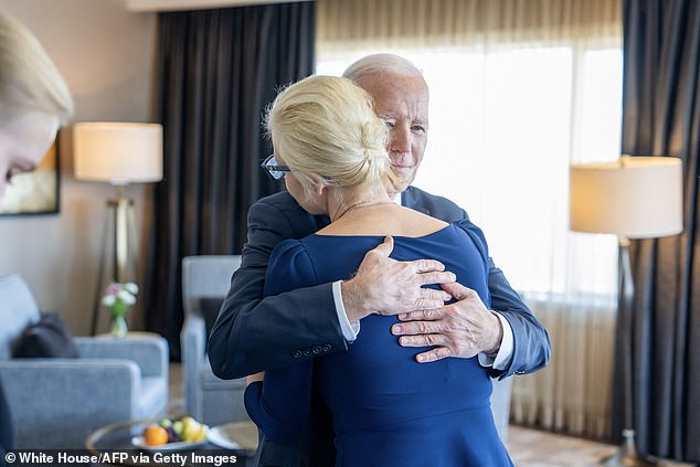 President Joe Biden hugs Yulia Navalnaya as he meets with her in San Francisco, Navalnaya ultimately declined his invitation to the State of the Union address.