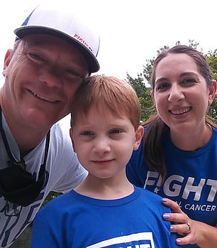 Marisa Maddox, pictured above with her husband Robert, 48, and son Luke, now nine, was diagnosed with cancer at the age of 29.