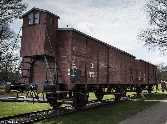 Two original railway carriages at the Westerbork Transit Camp from World War II at the Hooghalen Memorial Centre, Netherlands