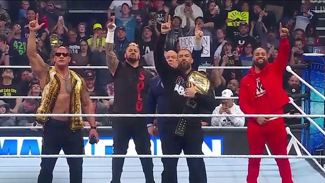 Reigns and Heyman are currently involved in a storyline alongside the likes of The Rock (left)