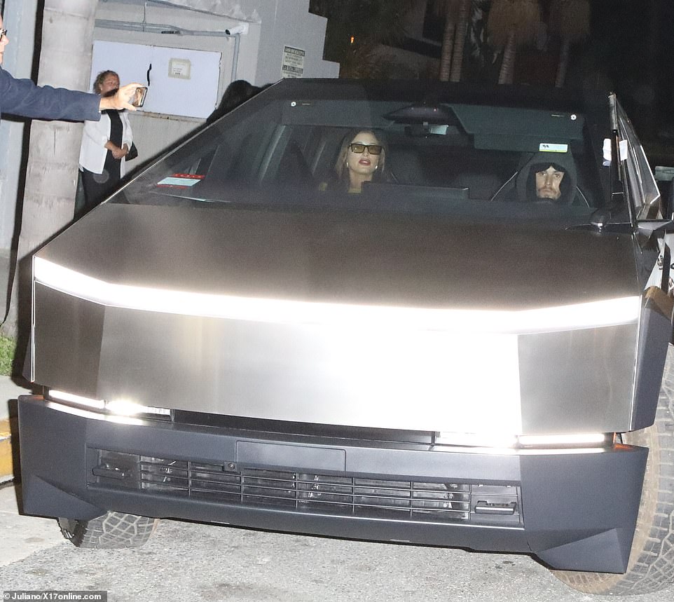 Hayley and Justin Bieber showing off their new Tesla Cybertruck in Hollywood