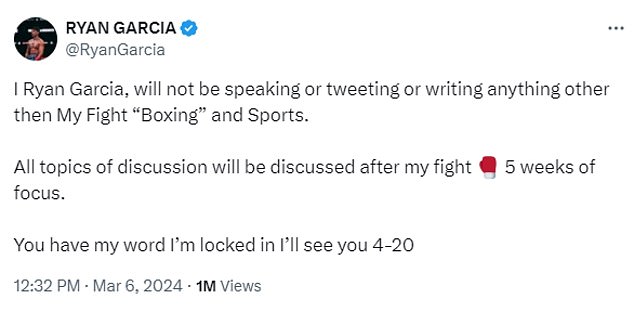 But García claims that the fight is still going on and that he will no longer discuss any topics that are not related to boxing.