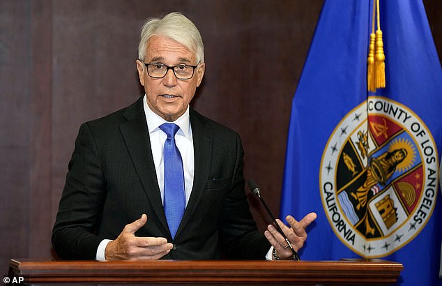 Los Angeles County District Attorney George Gascon speaks during a news conference on February 22, 2023 in Los Angeles.