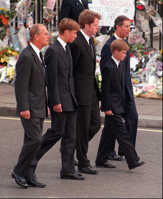 He walked behind the carriage carrying Diana's coffin alongside Prince Philip, Prince William, Prince Harry and Prince Charles.