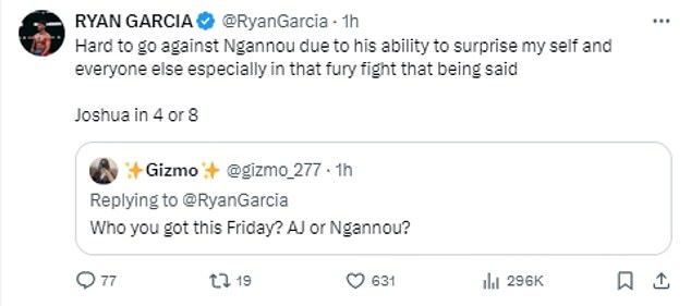 Garcia likes Joshua to beat MMA legend on Friday in Riyadh, Saudi Arabia