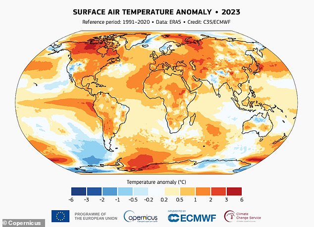 2023 is confirmed as the warmest calendar year in global temperature data records dating back to 1850. The global average air temperature was 58.96°F (14.98°C), about 0.3° F (0.17 °C) higher than the 2016 result.