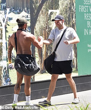 Gold Coast personal trainer Dunkley, 38, was seen cheerful as he greeted Tristan, 30, just days after his apology at dinner.