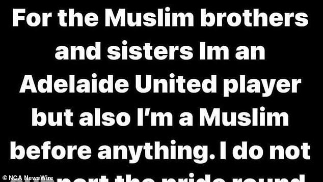 Musa Toure says he and the club's other Muslim players did not agree with the pride round in a now-deleted Instagram post.