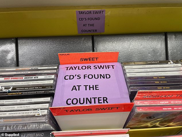 Pictured is the empty section where Taylor Swift CDs would normally be found.