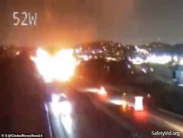 Shocking footage captured the moment the plane exploded in a fireball on the side of a road, killing all five on board.