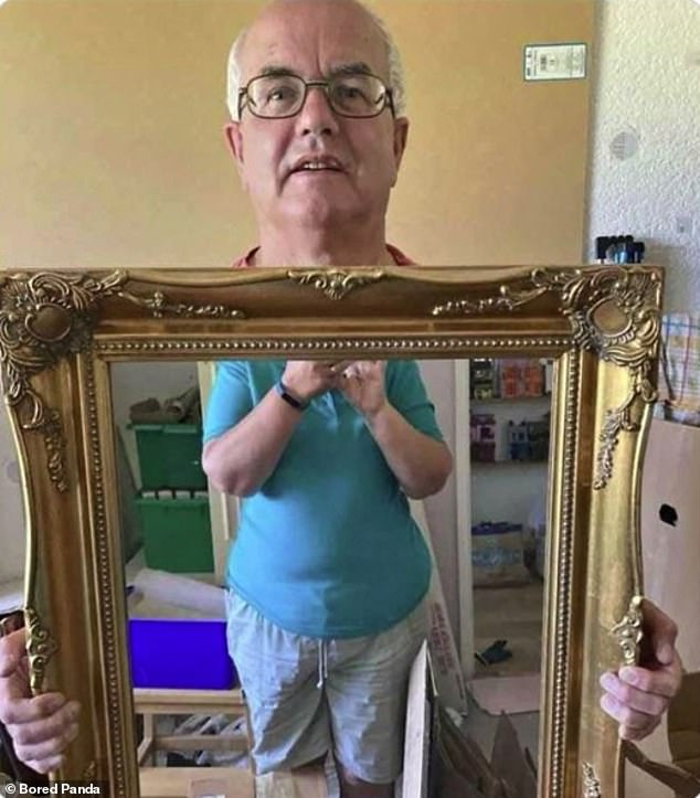 Awkward angles! A couple tried to sell their mirror, but the result was that it looked like the husband's head was on his wife's body, making for a fun visual trick.