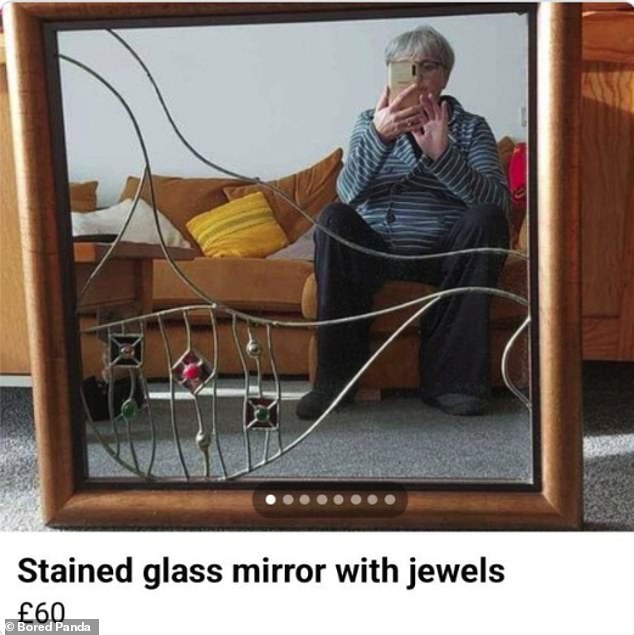 You can get a 'jewelled stained glass mirror' for just £60, advertised by a UK woman who took a selfie from her sofa.