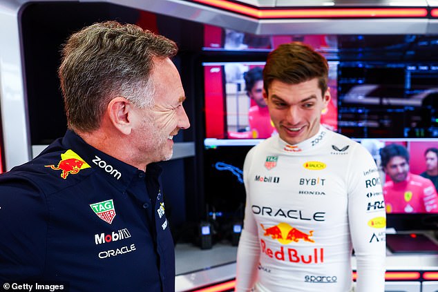 Horner was seen laughing with Max Verstappen in the garage before practice on Thursday.