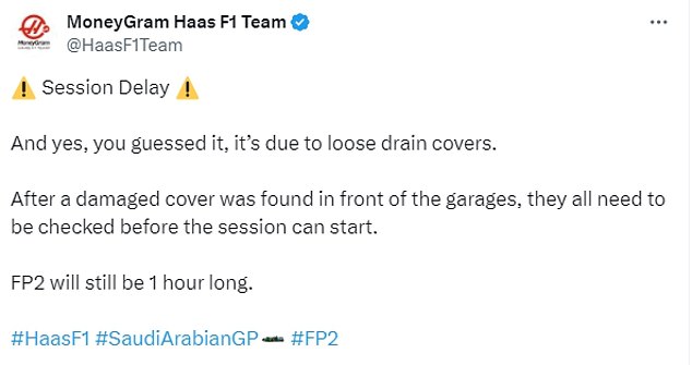 Haas confirmed the delay, but the matter was quickly resolved and practice was allowed to resume.