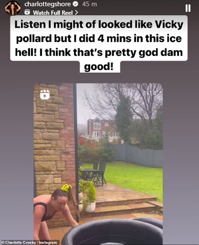 Defending her reaction, the star also wrote: 'Listen I might look like Vicky Pollard but I was in this icy hell for 4 minutes! I think it's very good!'