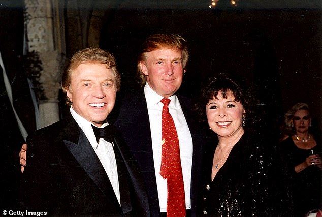 Lawrence, Donald Trump and Gorme pose together at the Mar-a-Lago estate, Palm Beach, Florida, 1998