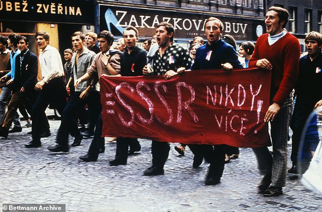 Czech students take to the streets to express their disapproval of the Soviet Union in 1968. The Prague Spring, as it was called, was suppressed after the Soviet and Warsaw Pact allies invaded
