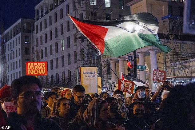 Pro-Palestinian protesters rallied near the White House just hours before Biden's State of the Union address.