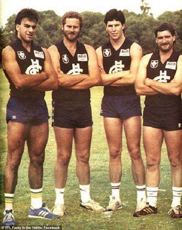 Walls (pictured second from left while playing for the Blues) won three premierships with Carlton as a player in 1968, 1970 and 1972.