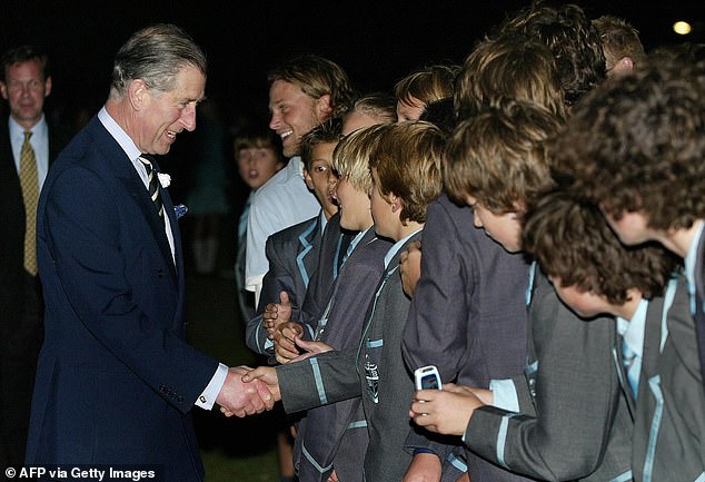 Prince Charles shakes hands with students at Geelong High School in 2005. He spent time there in 1966 when he was a 17-year-old student.