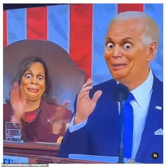 One of Trump's Instagram posts on Biden's State of the Union night was a strange series of clips from Biden's previous speech with a series of filters on him and Vice President Harris.