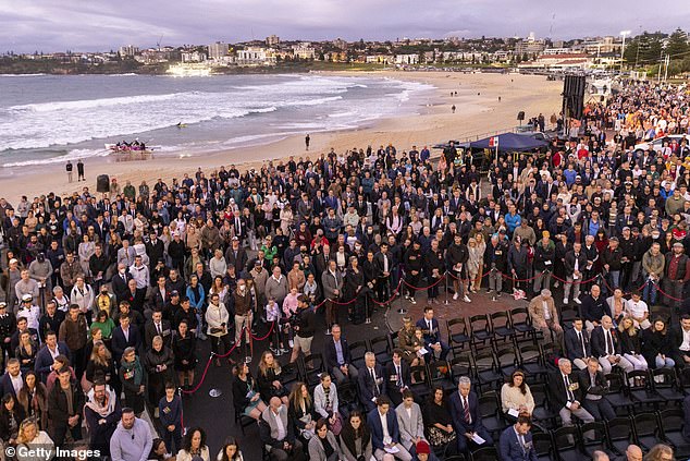 Crowds seen at the North Bondi RSL sub-branch early morning service on 25 April 2022 in Sydney