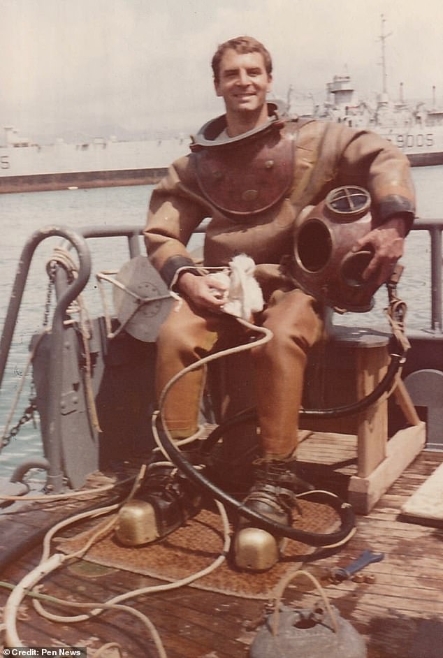 A young Mr. Nargeolet in a diving suit. He spent more than 20 years in the French navy.