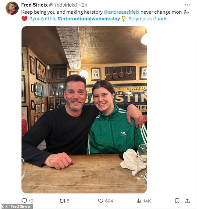 First Dates star Fred Sirieix also shared a sweet tribute to his daughter Andrea, who hopes to compete in the Olympics as a vaulter later this year.