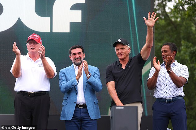 PIF also funds LIV Golf, with PIF Governor Yasir Al-Rumayyan pictured (second left) alongside former US President Donald Trump (first left) and LIV CEO , Greg Norman (third from left).