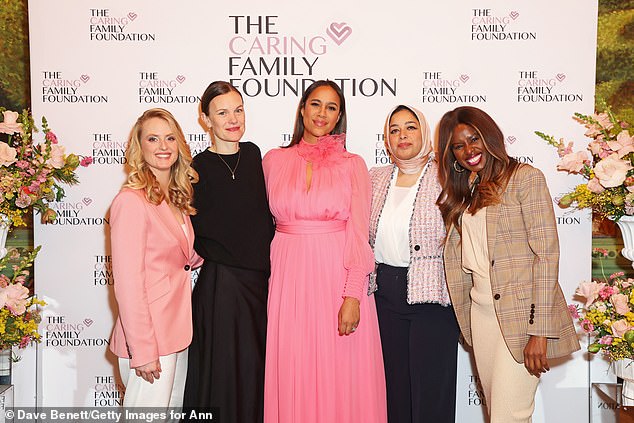 Zawe opted for a minimal makeup look for the look (left to right Katie Beeching, Jo Ellison, Zawe, Sultana Tafadar KC and June Sarpong)
