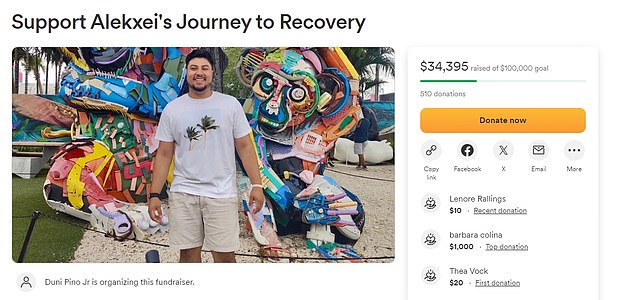 Pino's family has created a GoFundMe to help with his recovery, which has raised $34,395.