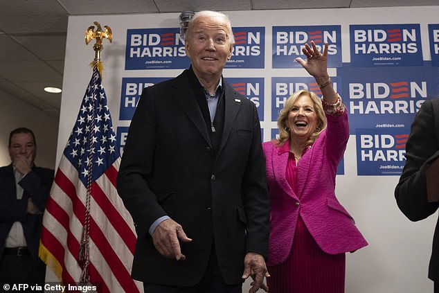 President Joe Biden and first lady Jill Biden at his campaign headquarters in Wilmington, Delaware.