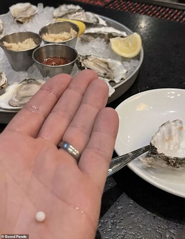 Meanwhile, another lucky hungry diner got a pleasant surprise at a seafood restaurant when he found a real pearl inside an oyster.