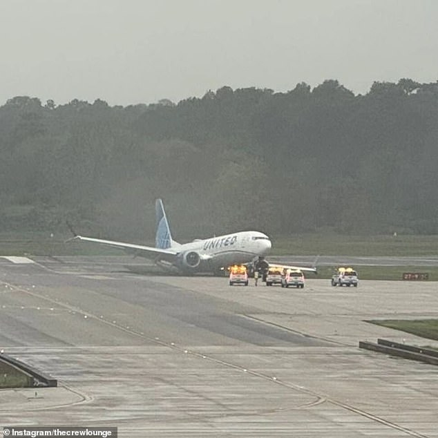 Shocking images showed the plane lying on its wings on the side of a runway, while passengers were rushed from an emergency staircase at the door.