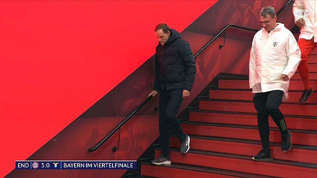 Bayern Munich coach Tuchel was seen limping after their Champions League victory.