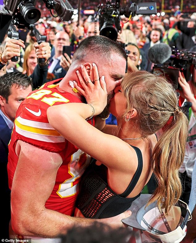 The couple was photographed celebrating together after the Chiefs won the Super Bowl in February.