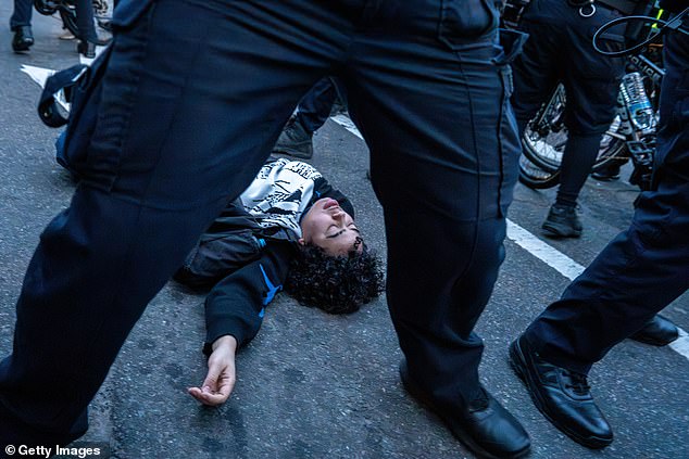 Disturbing video shows a pro-Palestinian protester unconscious on the streets of New York as protesters rampage through the city.