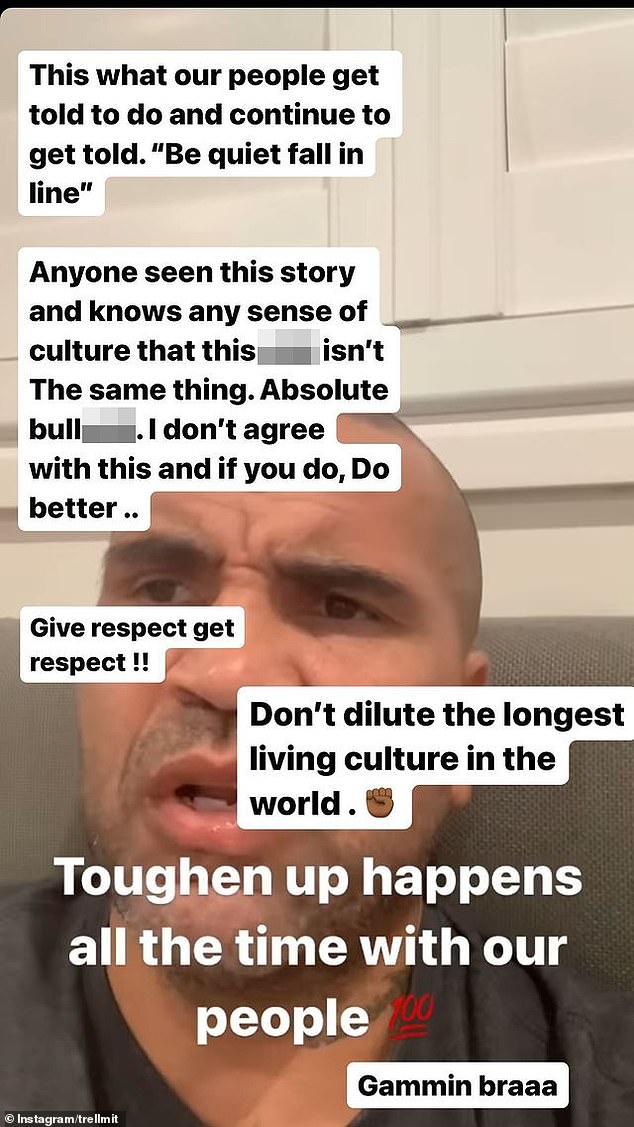 Anthony Mundine's stance prompted Latrell Mitchell to launch a furious response on Instagram (pictured)